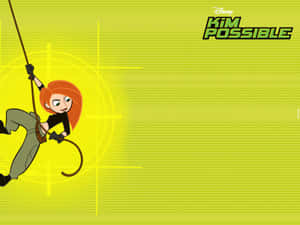 Kim Possible 在黃色背景上以繩索擺盪，帶有瞄準十字線。 — 金範 壁紙