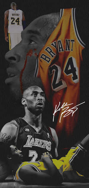 Kobe Bryant 致敬拼貼畫，附球衣和簽名。 — 科比· Bryant 壁紙
