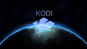 Kodi 標誌在太空中漂浮在地球上方，帶有發光的藍色大氣層。 — 科迪 壁紙