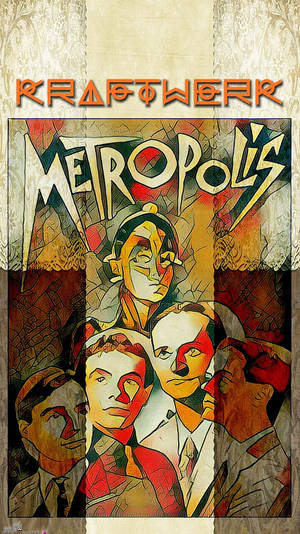 Kraftwerk《Metropolis》專輯封面，溫暖色調的風格化面孔。 — 音樂 壁紙