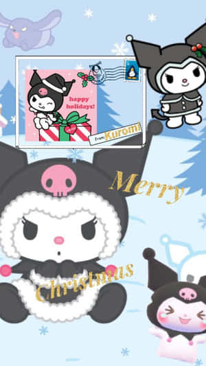 Kuromi 和朋友們的聖誕服裝，搭配雪花和節日郵件。 — 可愛聖誕節動圖 壁紙