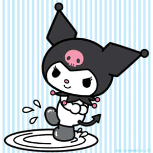 Kuromi 在條紋背景的水坑中潑水。 — 庫洛米 壁紙