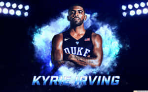 籃球運動員 Kyrie Irving 身穿杜克球衣，被藍色能量和體育場燈光包圍。 — 凱里·厄文 壁紙