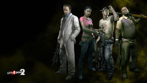 Left 4 Dead 2 的四名武裝倖存者在黑暗煙霧環境中準備就緒。 — 惡力並進 壁紙