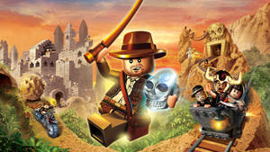 LEGO Indiana Jones 在火車和機車的沙漠追逐中手持發光法杖和頭骨神器。 — 印第安納瓊斯 壁紙