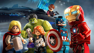LEGO Marvel超級英雄包括Thor、Hulk、Black Widow、Captain America和Iron Man擺出動作姿勢。 — 漫威復仇者聯盟 壁紙