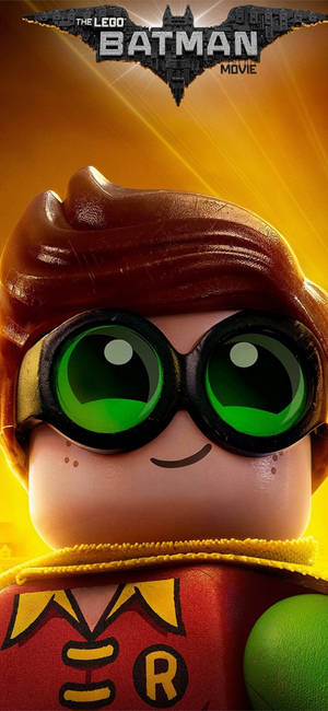 LEGO Robin 超級英雄，綠色眼睛和黃色披風，開心地微笑。 — 羅賓漢 壁紙