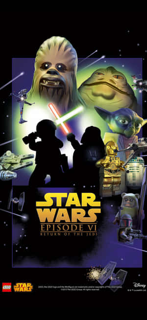 LEGO Star Wars Episode VI 絕地大反攻電影海報，角色置身太空。 — Galaxy A36 壁紙