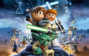 LEGO Star Wars 角色在沙漠星球上用光劍戰鬥。 — 星際大戰 iPad 壁紙