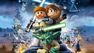 在沙漠戰鬥場景中戰鬥的 LEGO Star Wars 角色。 — 樂高 壁紙