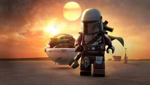 LEGO 曼達洛人與古古在沙漠夕陽下 — 樂高旋風忍者 壁紙