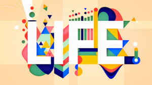 在米色背景上拼出LIFE的大膽彩色幾何設計 — 海灘度假 壁紙