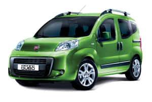 萊姆綠色飛雅特 Qubo 緊湊型 MPV，帶車頂架和銀色輪圈，白色背景。 — Surface Laptop 壁紙