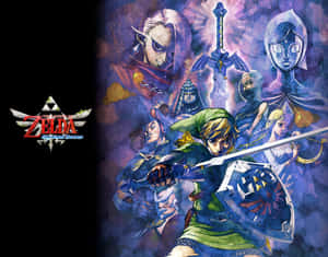Link 與 Zelda 以及盟友和敵人在奇幻遊戲場景中。 — 薩爾達傳說 壁紙