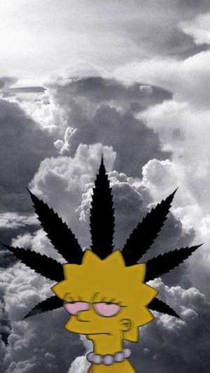 Lisa Simpson 以大麻葉髮型，在多雲的天空下。 — 迷幻 壁紙