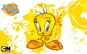 Tweety Bird 卡通角色，背景是黃色油漆潑濺。 — 樂一通 壁紙