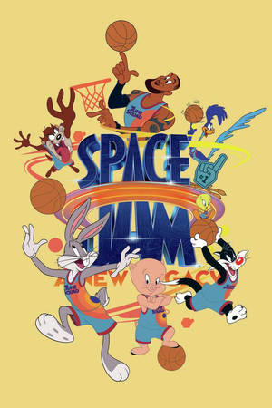 Looney Tunes 角色穿著籃球裝備在 Space Jam 海報中玩耍。 — 怪物奇兵 壁紙