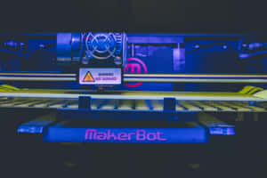 MakerBot 3D印表機特寫，帶有藍色照明和高溫表面警告。 — Surface Laptop 壁紙