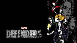 Marvel Defenders 超級英雄團隊插圖，黑色背景上帶有粗體標題。 — 漫威復仇者聯盟 壁紙