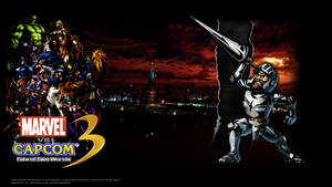 Marvel vs Capcom 角色在黑暗的城市中於日落時戰鬥。 — 卡普空 壁紙