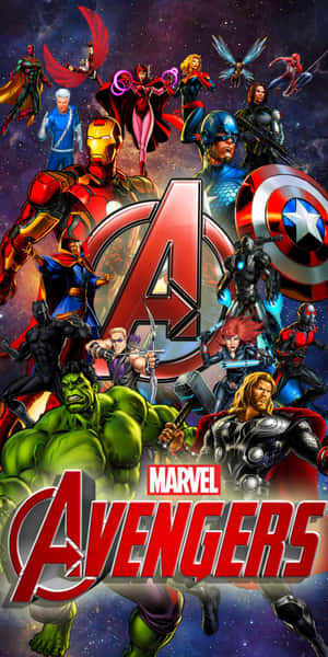 Marvel 復仇者聯盟團隊標誌與太空中的超級英雄 — 漫威標誌 壁紙