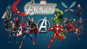 Marvel 復仇者聯盟團隊與標誌一起英勇擺姿勢 — 漫威標誌 壁紙