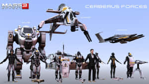 來自 Mass Effect 3 的 Cerberus 部隊，包含士兵和戰爭機器。 — 漫威標誌 壁紙