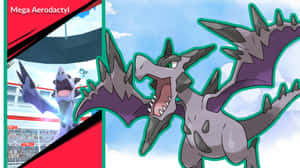 Mega Aerodactyl 在寶可夢對戰競技場中，背景有群眾，正在咆哮。 — 龍珠超 壁紙