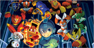 Mega Man 和他的機器人盟友在太空戰鬥場景中。 — 洛克人 壁紙