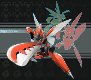 Mega Scizor 動漫角色，帶有發光藍色輪廓和陰影變體，背景為深色。 — 動漫 壁紙