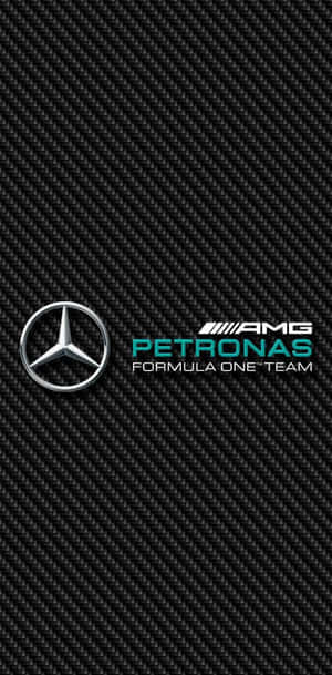 碳纖維紋理上的 Mercedes AMG Petronas Formula One 車隊標誌。 — 18:9 壁紙