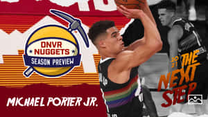 Michael Porter Jr. 在半空中準備投籃，帶有丹佛金塊品牌標誌。 — 克里夫蘭騎士隊 壁紙