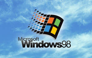 Microsoft Windows 98 標誌漂浮在藍天白雲中。 — Windows 98 壁紙