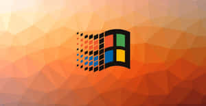 Microsoft Windows 標誌在幾何橙色背景上帶有像素效果 — Windows 11 4K 壁紙