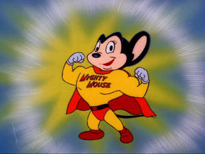 Mighty Mouse 身穿超級英雄服裝，在耀眼背景下展示肌肉。 — 傑利鼠 壁紙