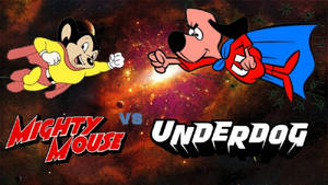 Mighty Mouse 與 Underdog 在太空中飛翔，面對面進行戰鬥。 — 猛鼠小俠 壁紙