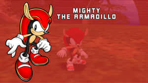 Mighty the Armadillo 穿著紅白相間的裝備，背景為紅色條紋。 — 音速小子 壁紙