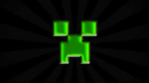 Minecraft 中發光的綠色苦力怕臉，襯以黑色放射狀爆發背景。 — 可愛 Minecraft 壁紙