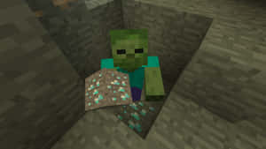殭屍在 Minecraft 洞穴中手持鑽石方塊 — 恐怖反派 壁紙