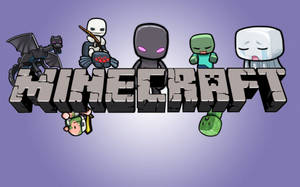 Minecraft 遊戲標誌，以紫色背景襯托其標誌性方塊角色。 — 遊戲玩家標誌 壁紙