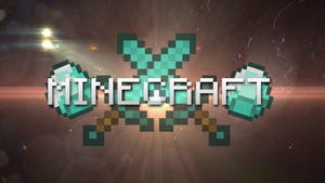 Minecraft 標誌，鑽石劍交叉放置於星空宇宙場景中。 — 電玩遊戲 GIF 壁紙
