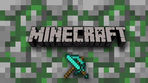 Minecraft 遊戲標誌，帶有鑽石劍，背景為像素化草地。 — 電玩遊戲 GIF 壁紙