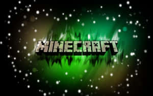 Minecraft 標誌在深色背景上發出綠色光芒，帶有閃爍的粒子 — 2880x1800 壁紙