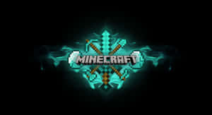 Minecraft 標誌，帶有發光的鑽石工具和青綠色煙霧，黑色背景 — 我的世界 壁紙