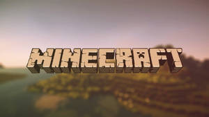 Minecraft 標誌漂浮在方塊風景之上（夕陽） — 我的世界 壁紙