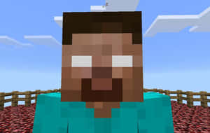像素風格的 Minecraft Steve，有木柵欄和紅色泥土背景。 — MacBook Air 13 壁紙
