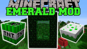 Minecraft 綠寶石模組，採用像素藝術風格的綠色TNT和綠寶石方塊。 — 翡翠綠 壁紙