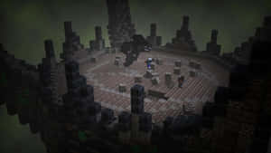 Minecraft玩家在夜晚的黑暗堡壘中與終界使者戰鬥。 — 我的世界迷因 壁紙