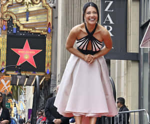 Ming Na Wen 對著她的好萊塢星光大道星星微笑。 — 尚氣 壁紙