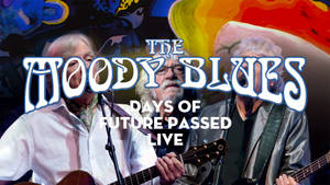 Moody Blues 現場表演吉他，背景色彩繽紛抽象。 — 專輯封面 壁紙